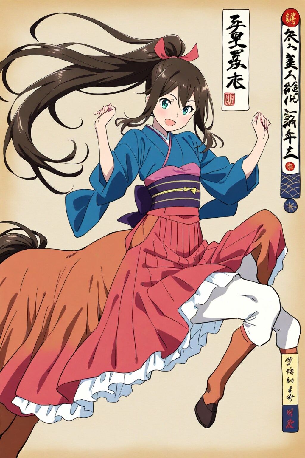 浮世絵風に描いた極めて精細なスタイリッシュな美少女ケンタウロス