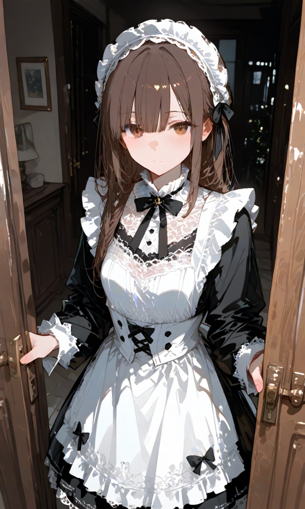 戸口を塞ぐメイドさん