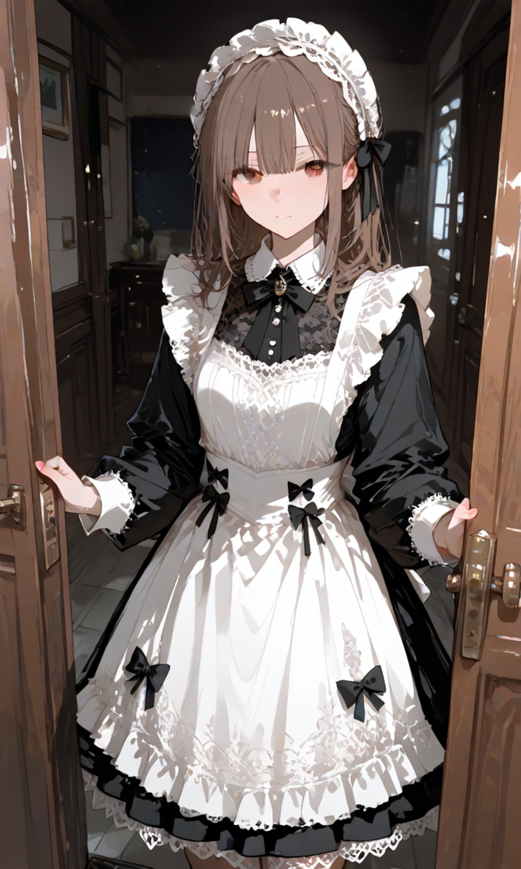 戸口を塞ぐメイドさん