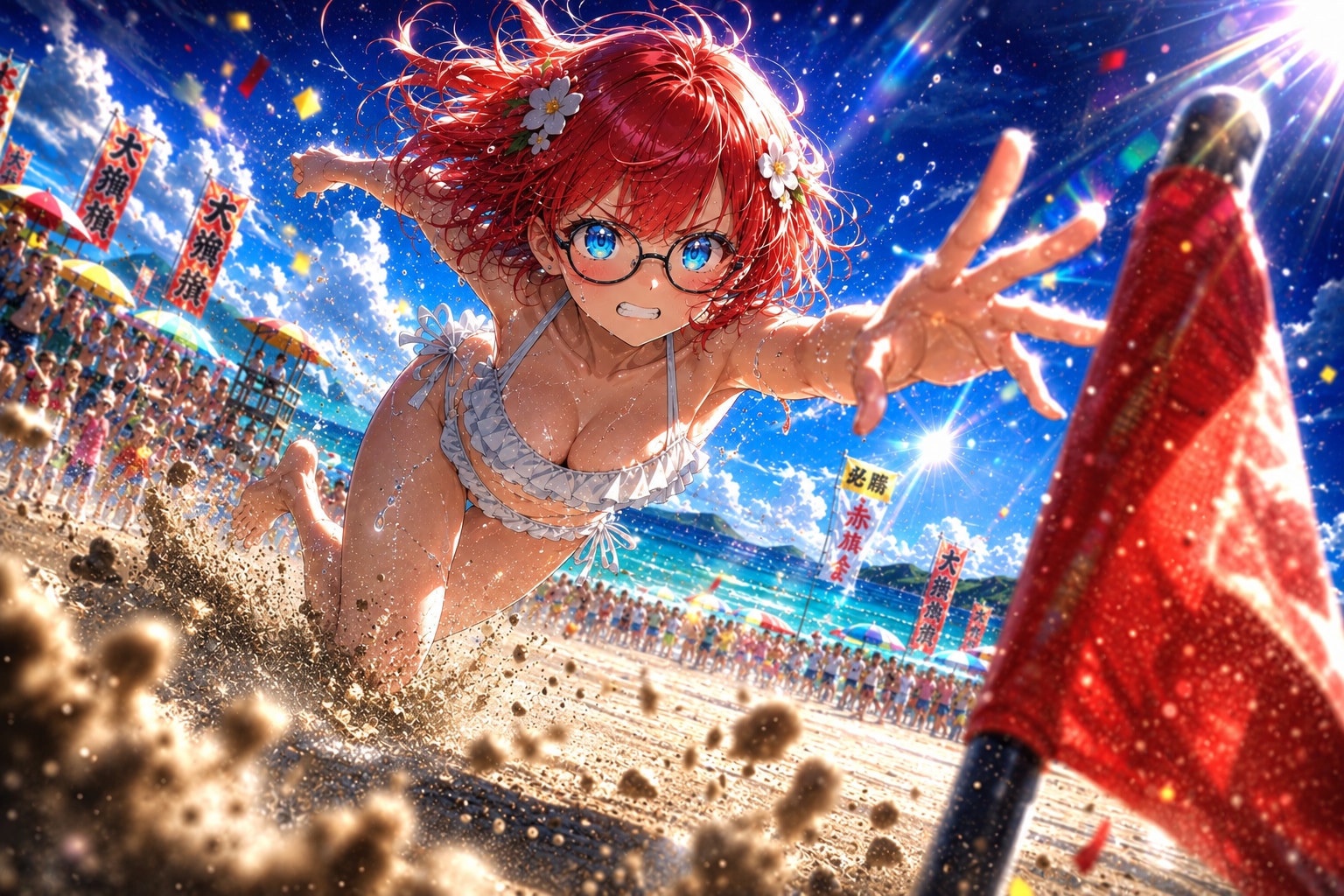 あと数センチ――真夏のビーチフラッグ決勝