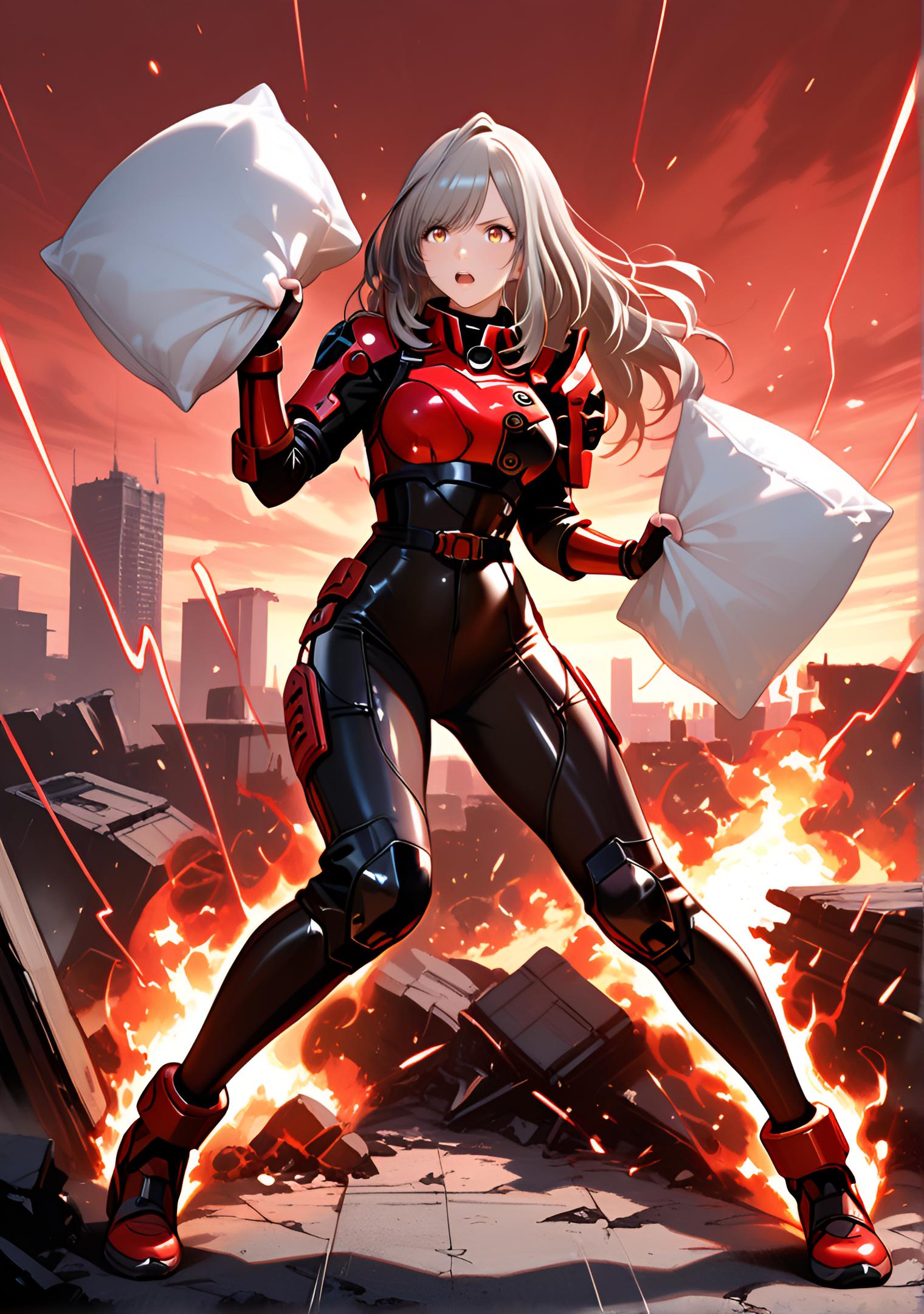 朝比奈月愛（AsahinaKagura）バトルスーツ　駄作　武器枕って・・・ | の人気AIイラスト・グラビア