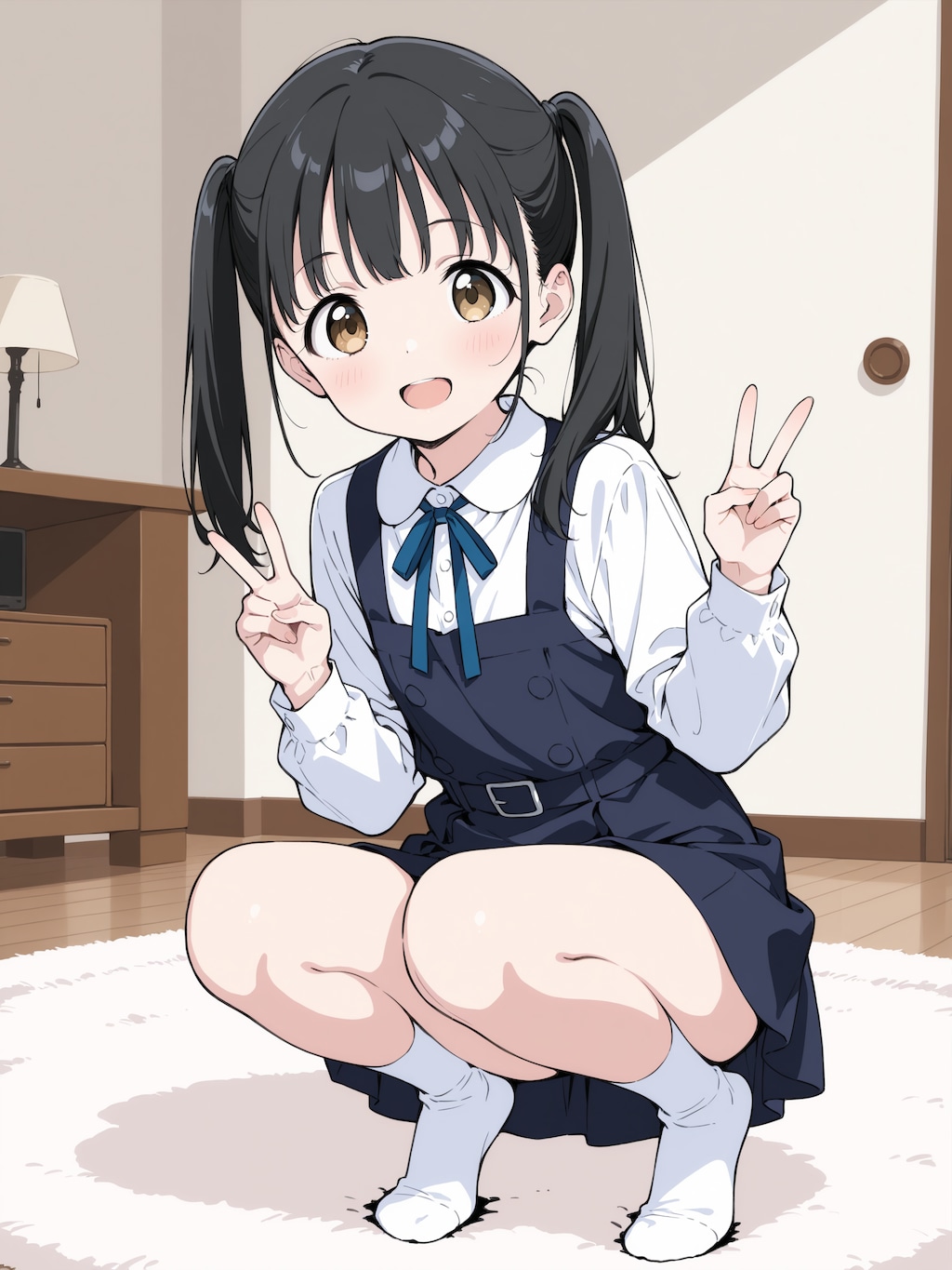 しゃがみピース