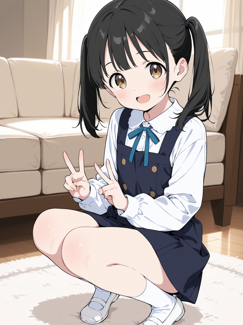 しゃがみピース