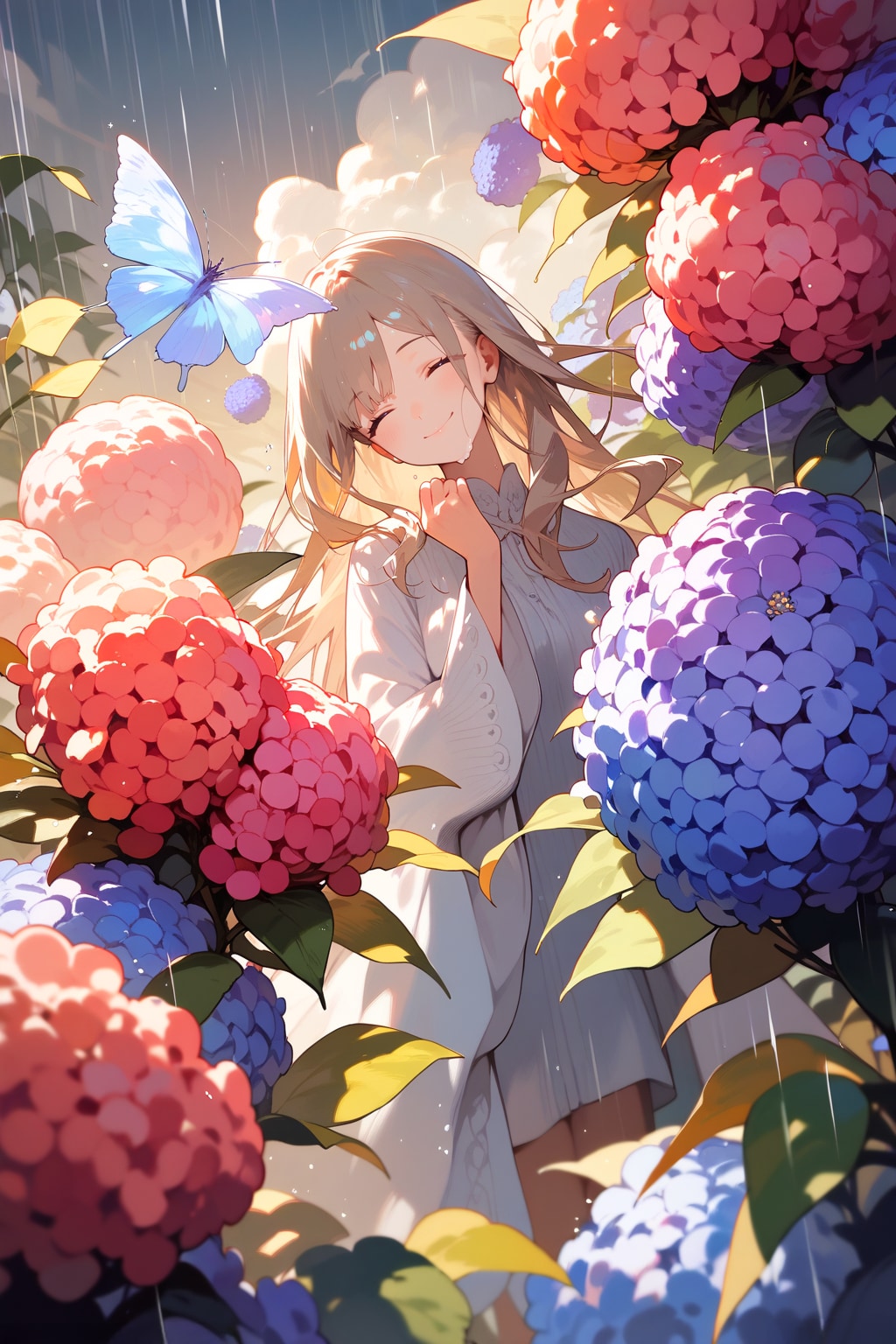 アジサイと少女