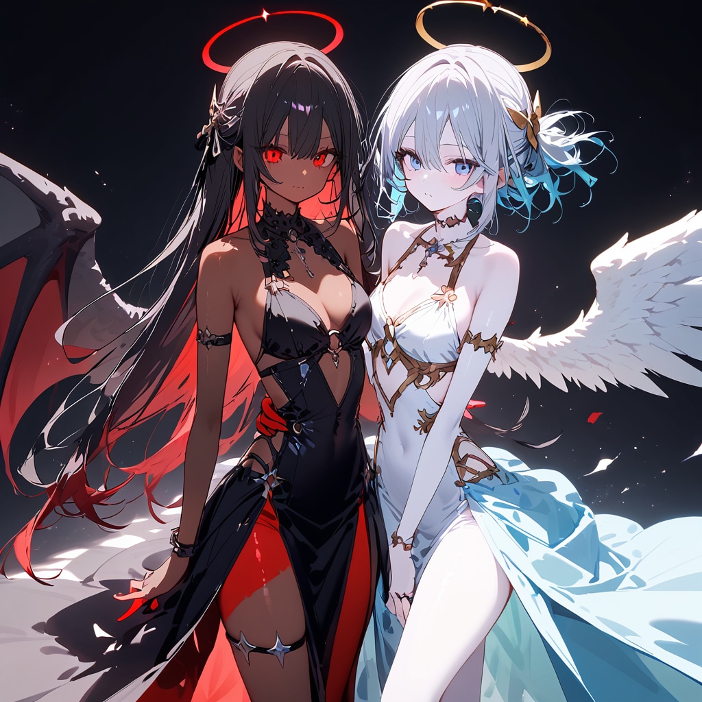 白い天使と黒い天使 | の人気AIイラスト・グラビア