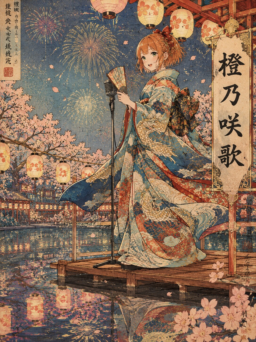 夏の祭りの舞台歌唱
