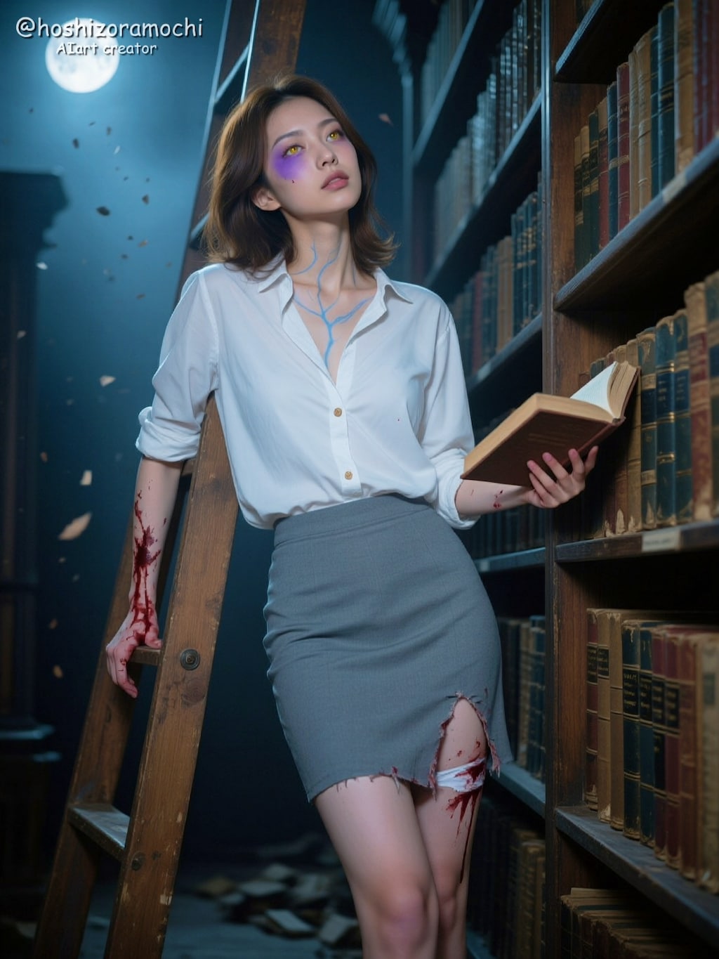 月夜の図書館司書