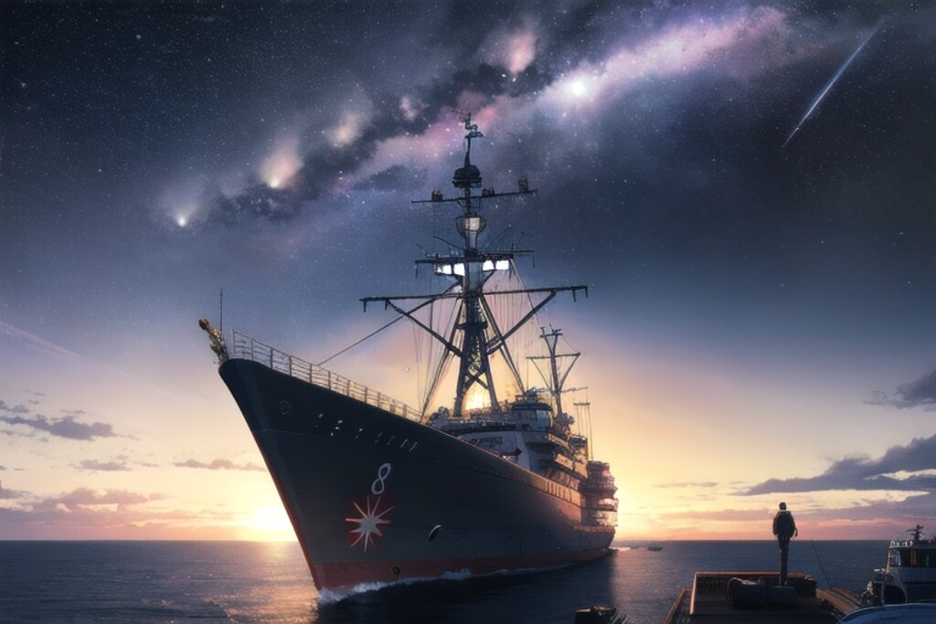 軍艦と星空