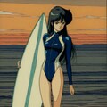 夕陽を背景にしたサーフガール 2枚目