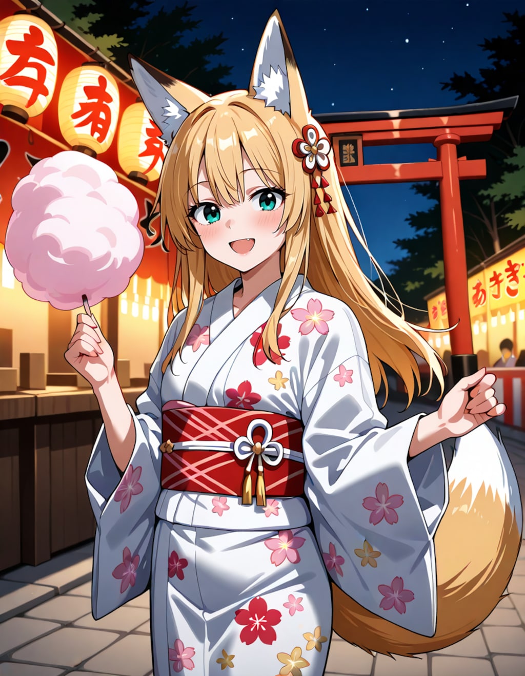 宵の灯、キツネ娘の微笑み