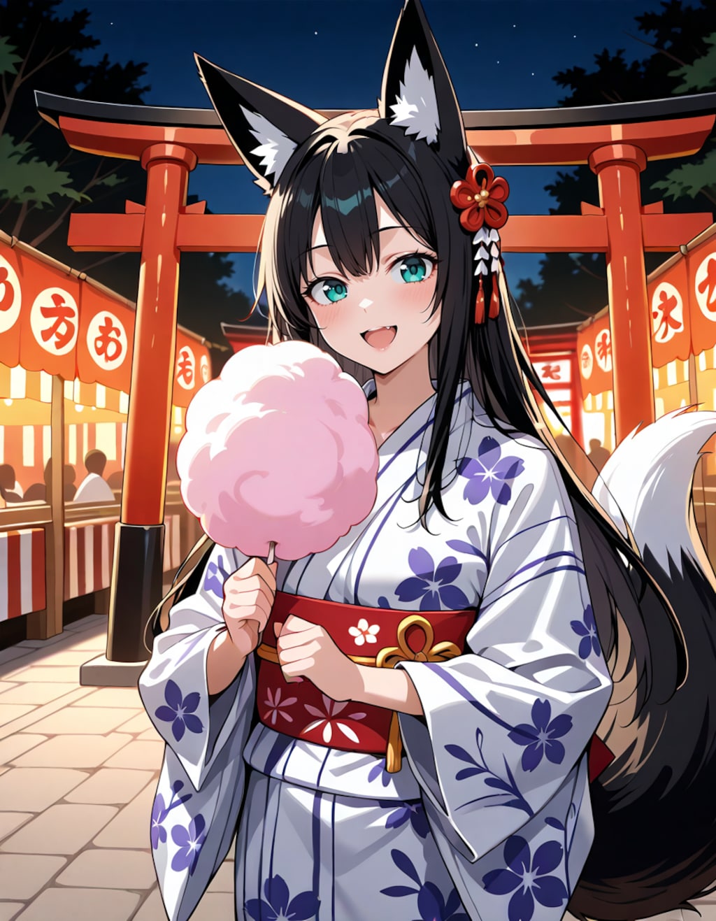 宵の灯、キツネ娘の微笑み