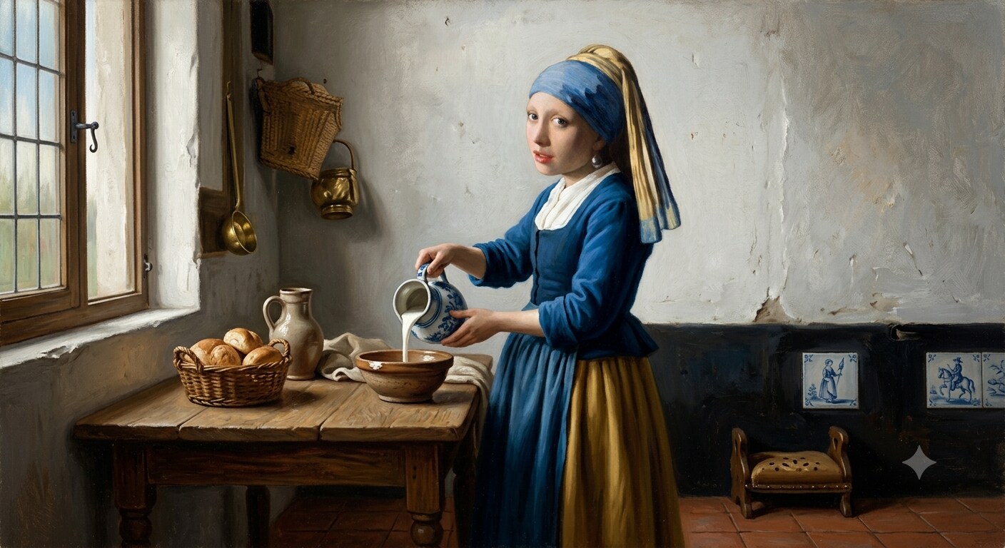 牛乳を注ぐ真珠の耳飾りの女 | の人気AIイラスト・グラビア