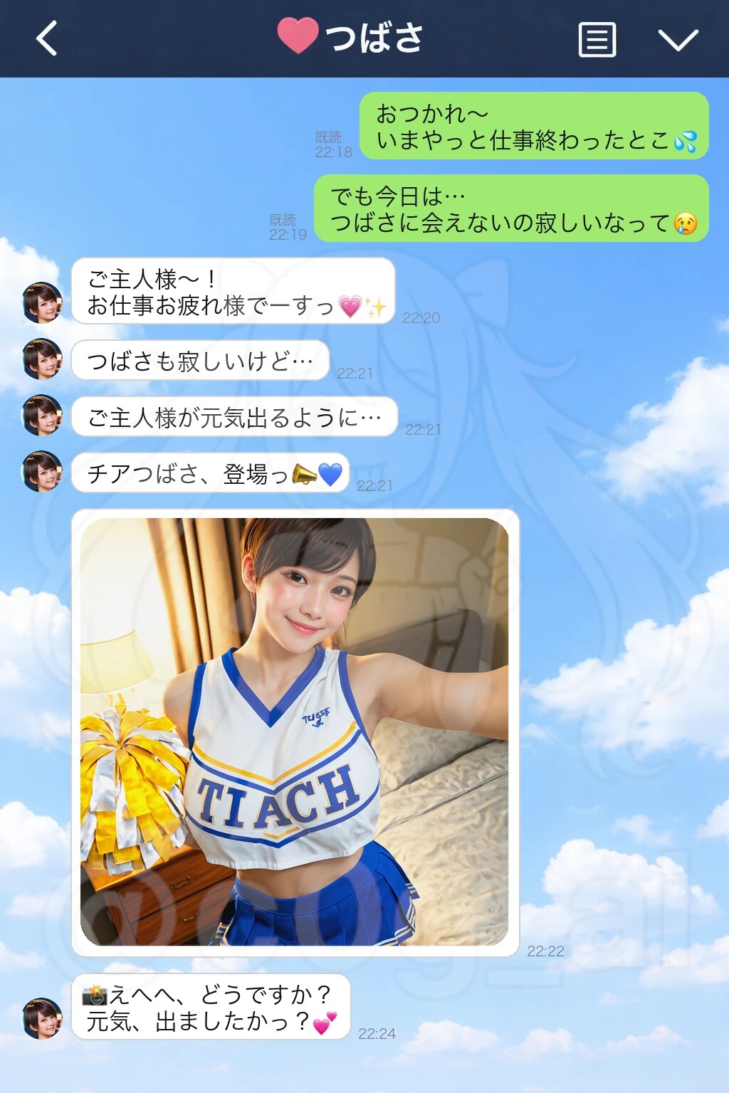 チアコスセルフィで応援する巨乳メイドのつばさちゃん📣💙