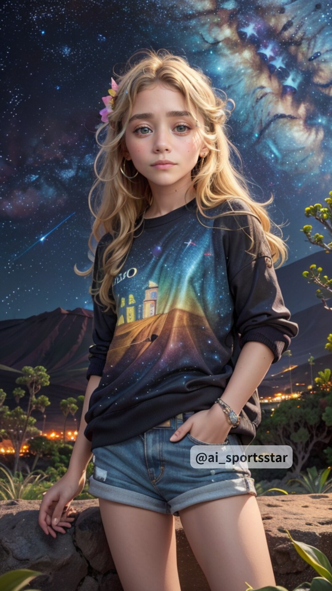 マウナ・ケア山と少女