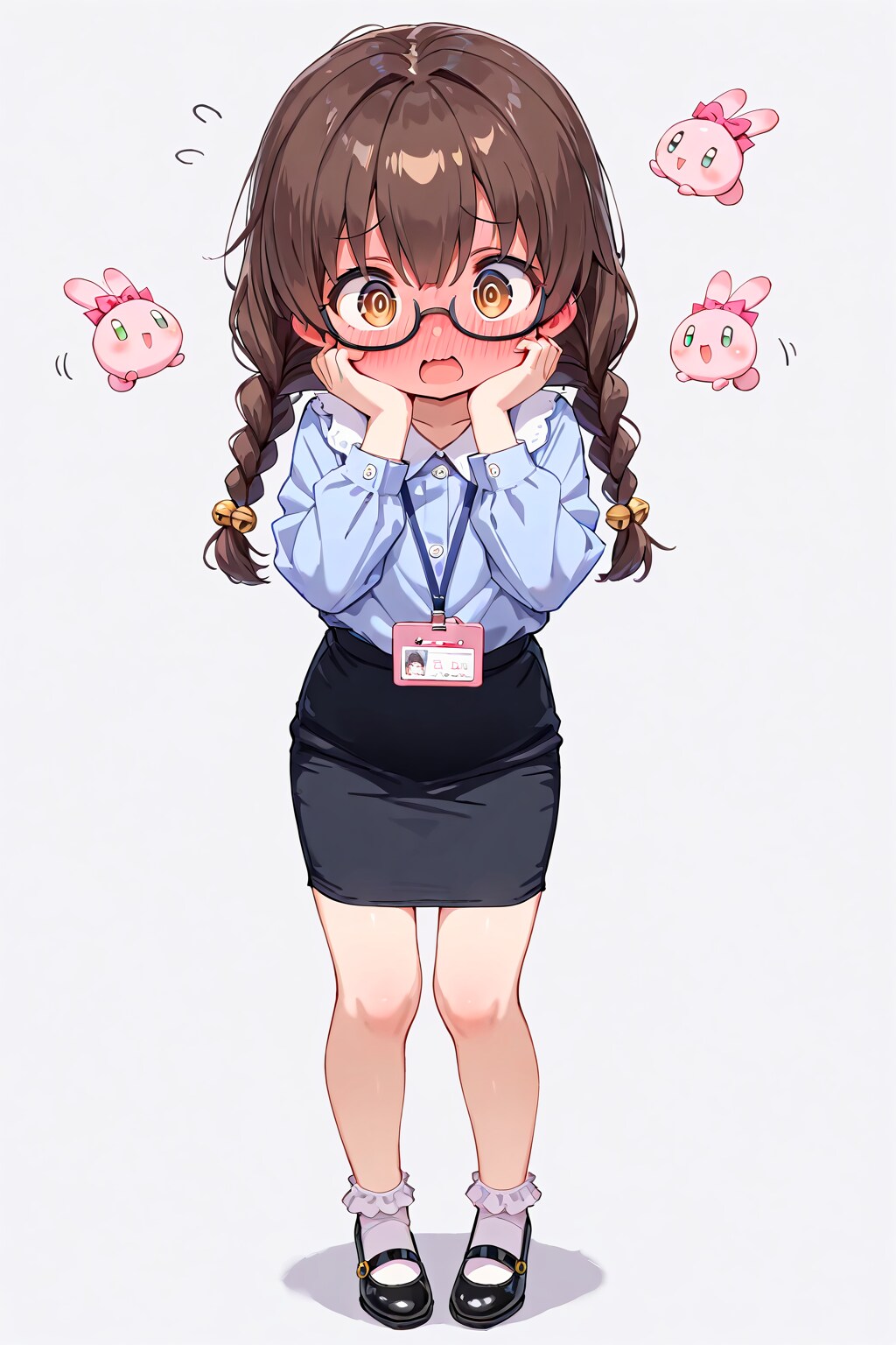 三つ編み眼鏡ちゃんが色んな恰好をさせられて恥ずかしがっているだけの画像