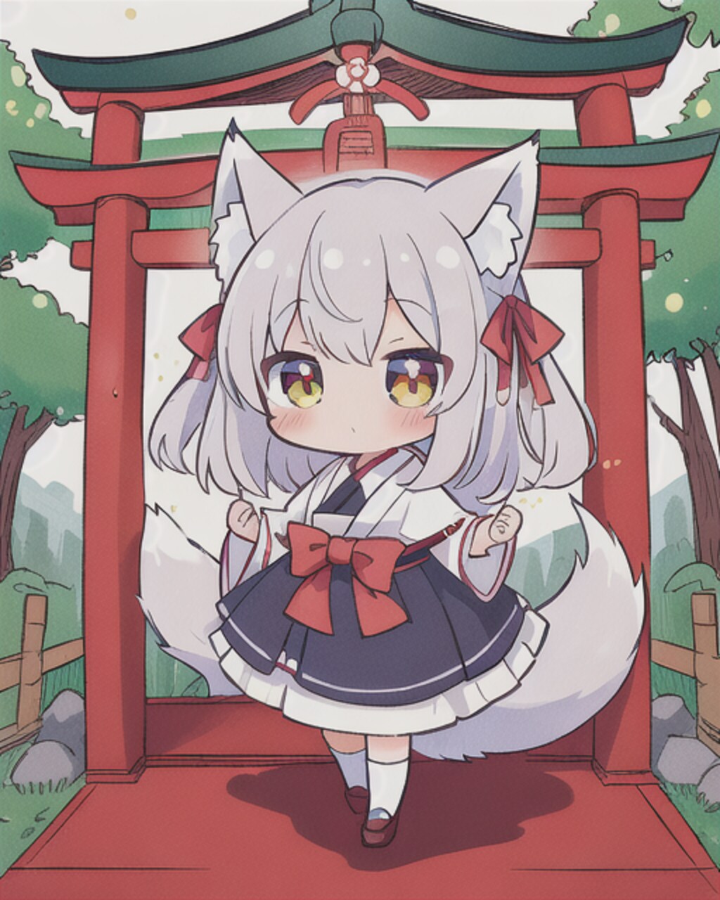 神社と狐耳の女の子