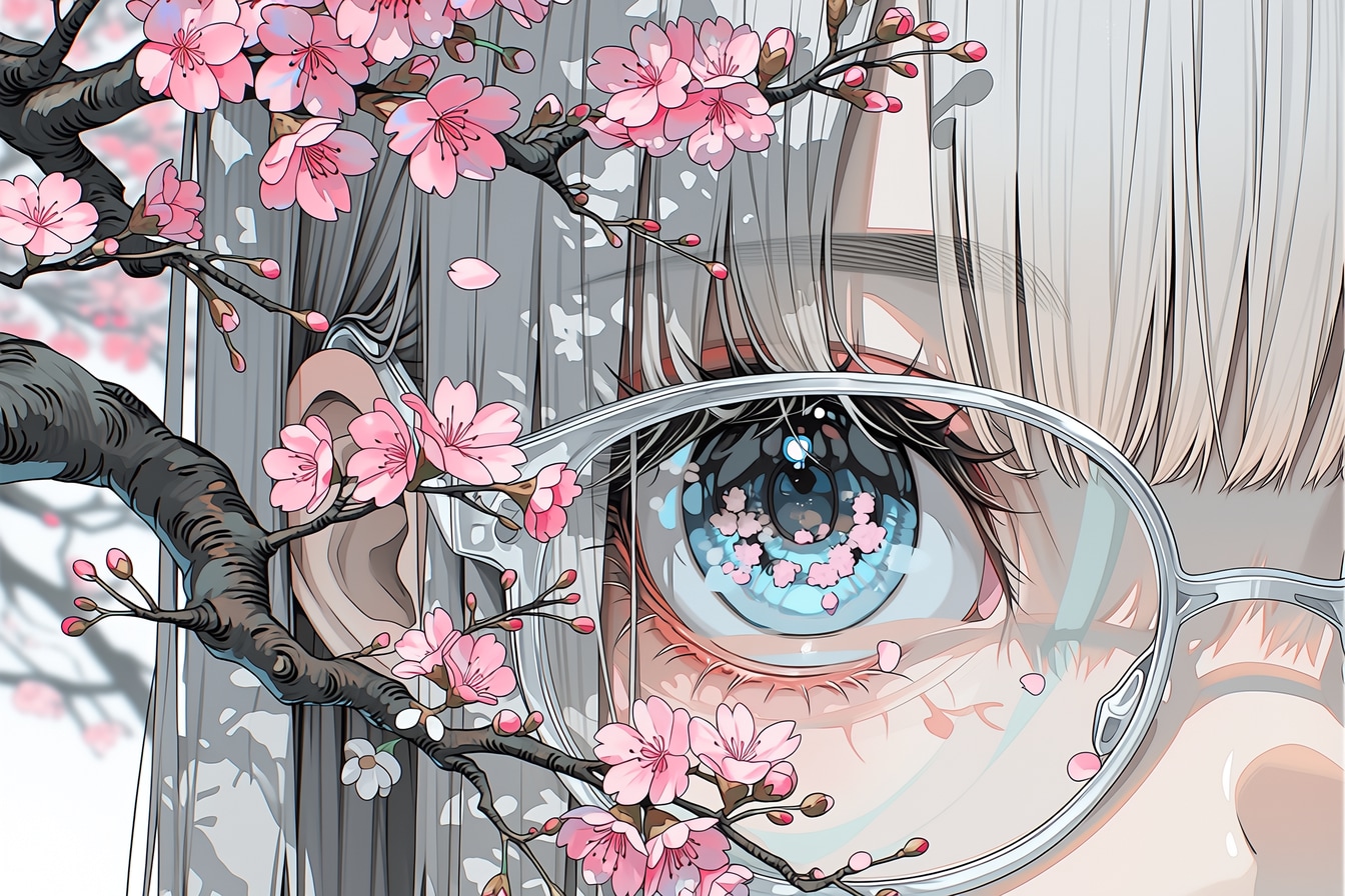 瞳に映る桜 舞い散る、桜盆栽 | の人気AIイラスト・グラビア