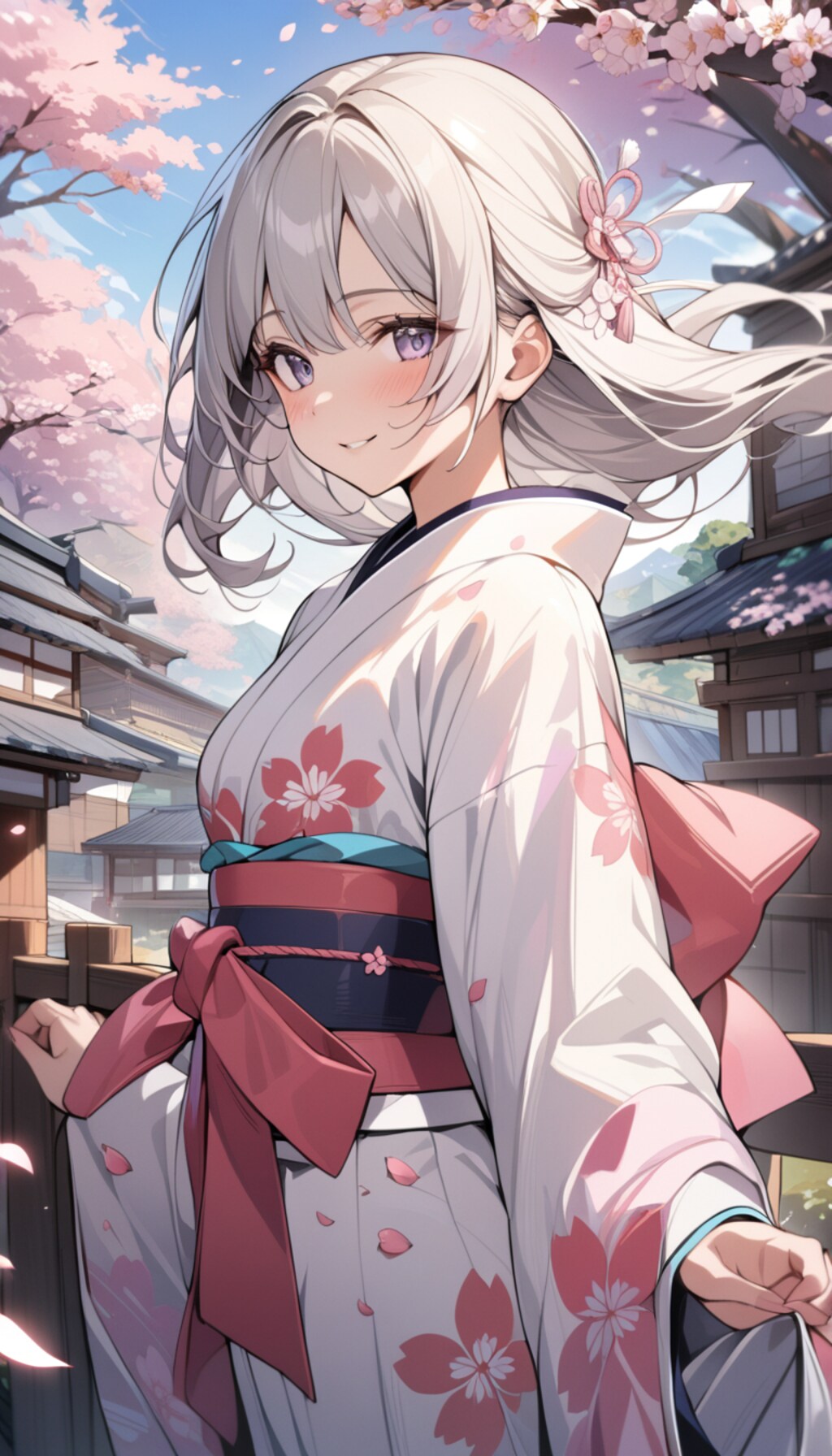 桜の着物少女
