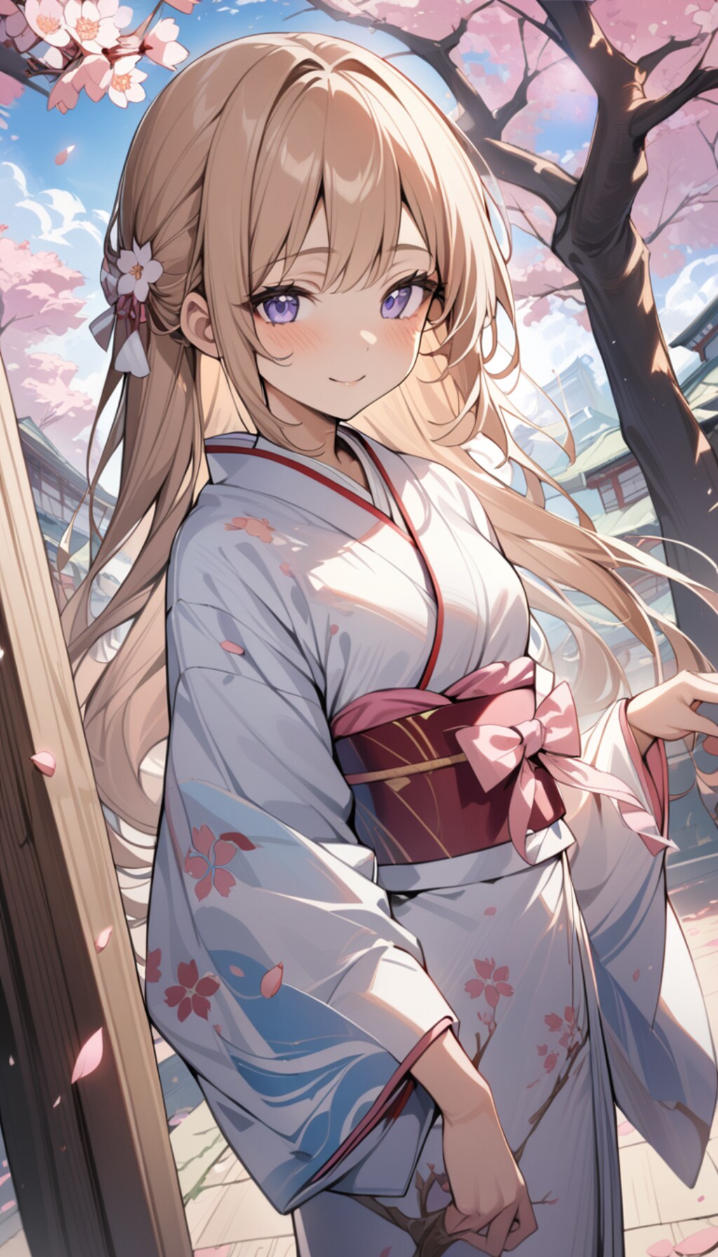桜の着物少女