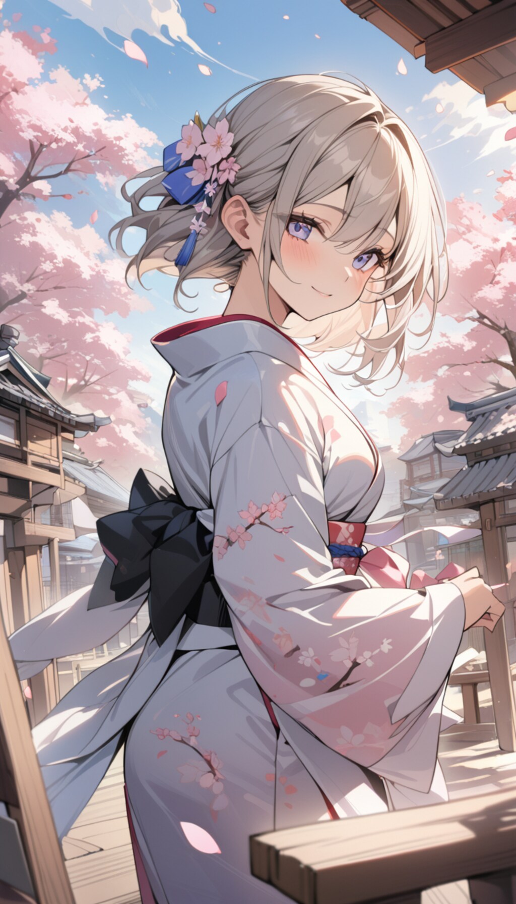 桜の着物少女
