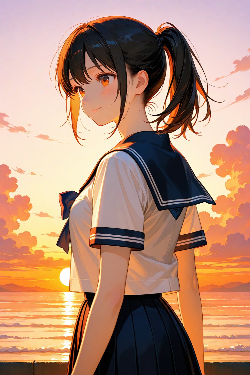 夕陽の中で