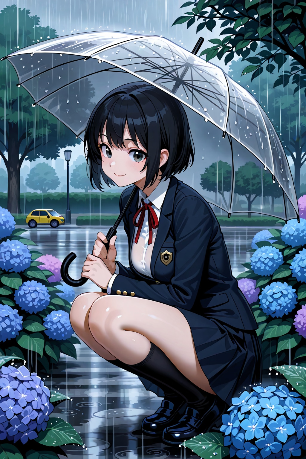 アジサイと傘を差した女の子♪