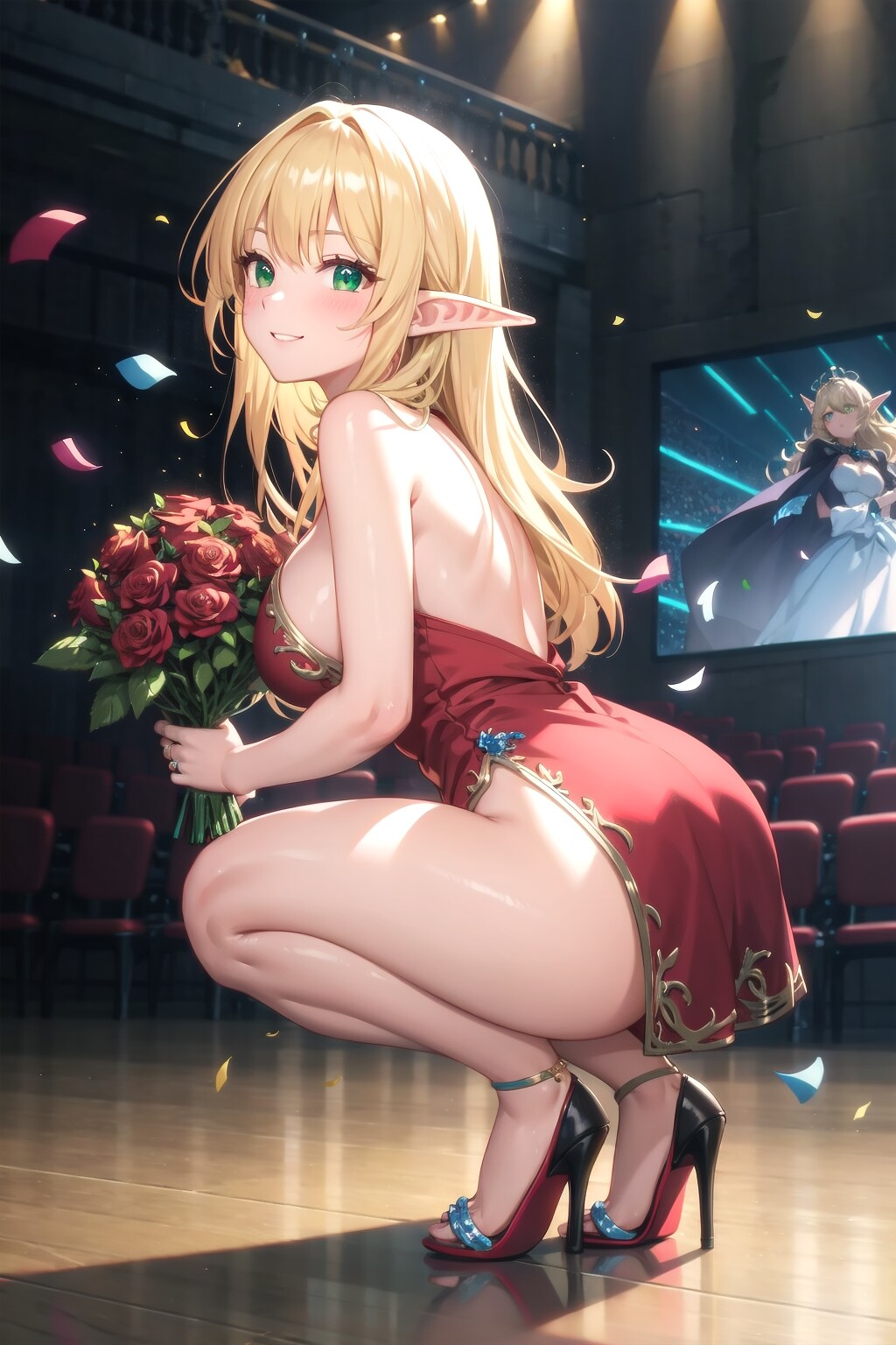 屈んでいるマリーネさん