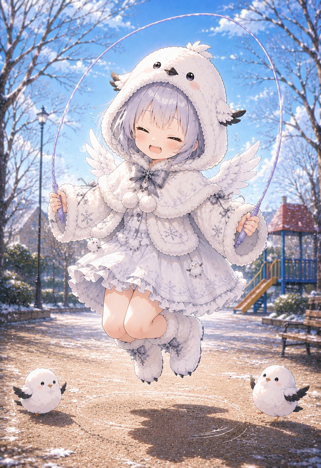 縄跳びするシマちゃん