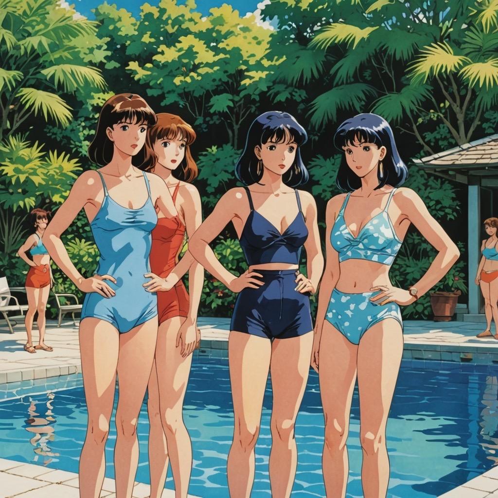閑散期のプールに来た女子たち