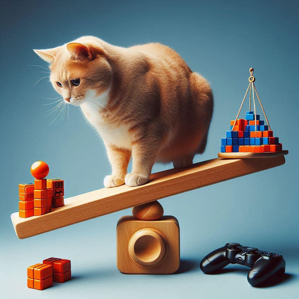 バランスゲームをする猫