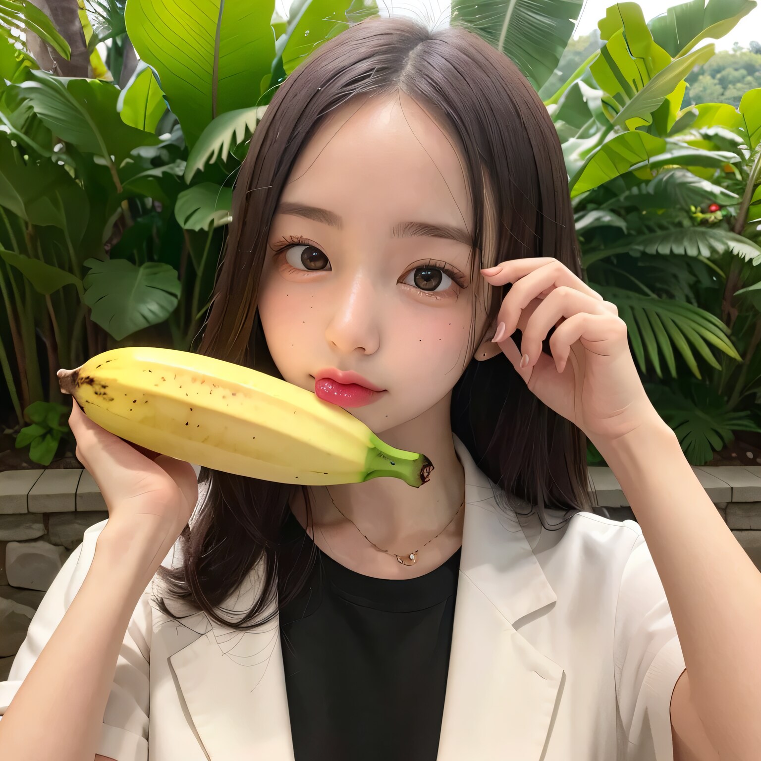 黒髪ロングでバナナの美女３５ | の人気AIイラスト・グラビア