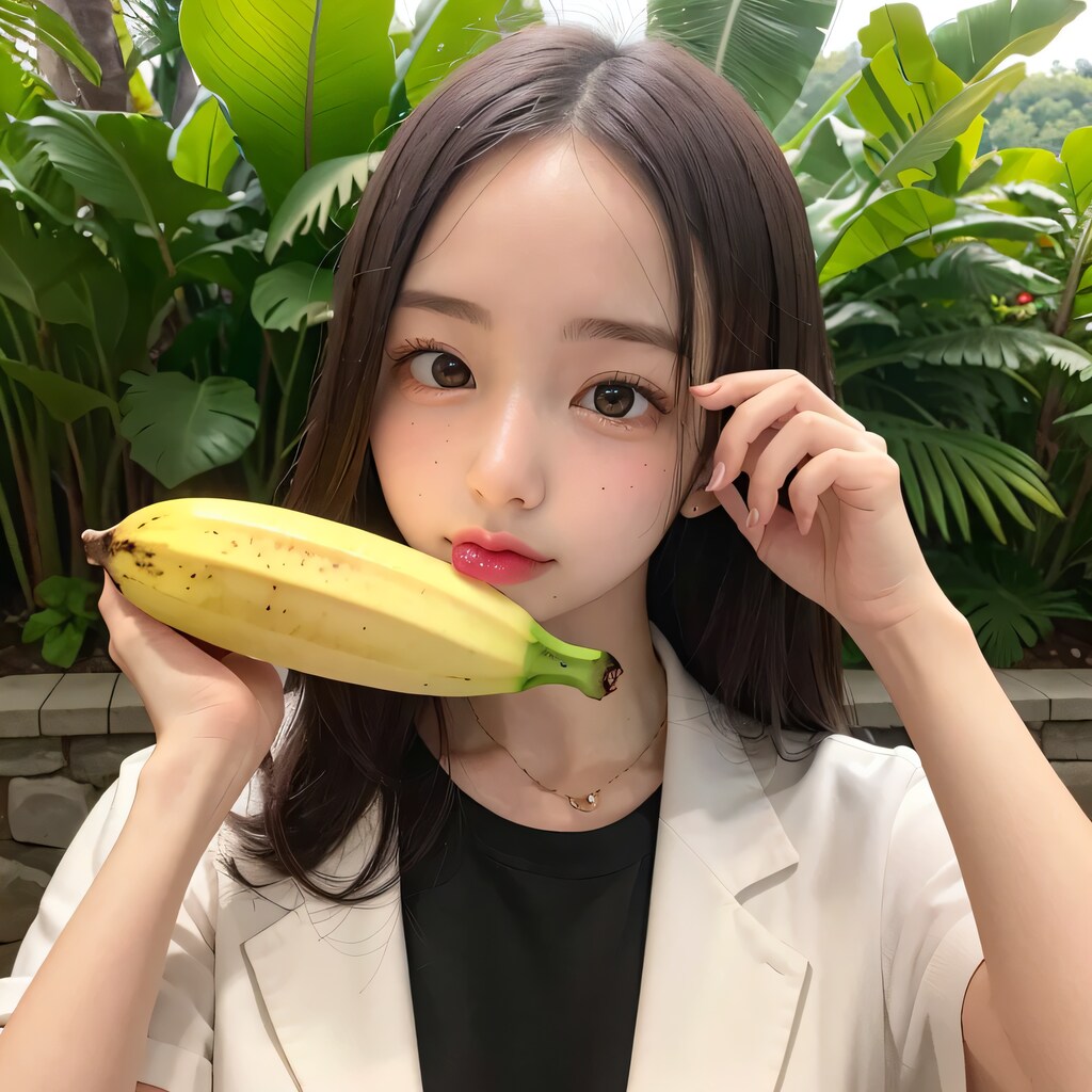 黒髪ロングでバナナの美女３５