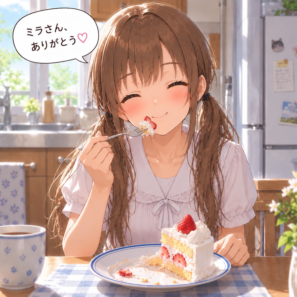 イチゴショートを食べる