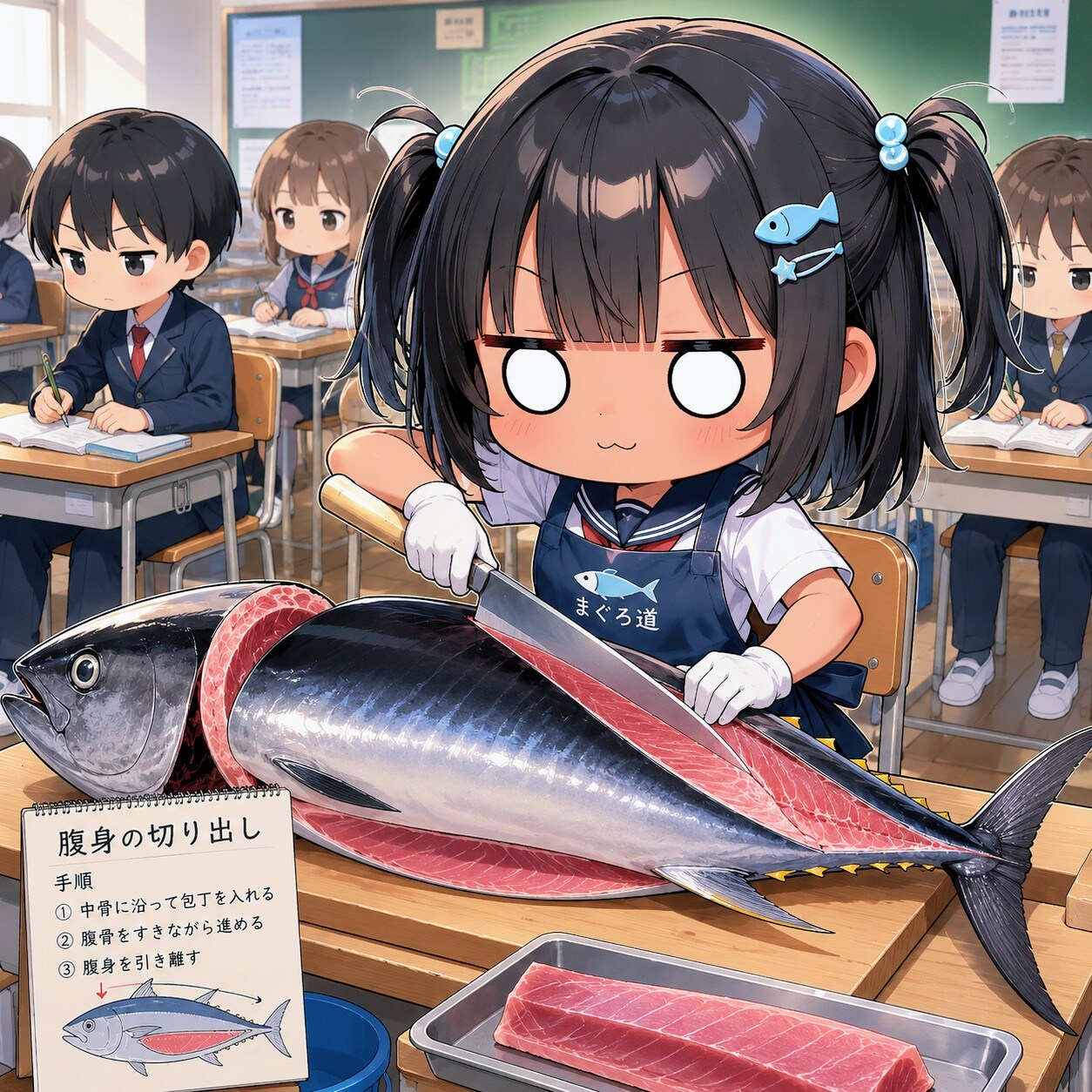 マグロの解体をしているこなつちゃん | の人気AIイラスト・グラビア