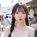 朝市で口笛を吹いて客寄せしている巨乳 4枚目