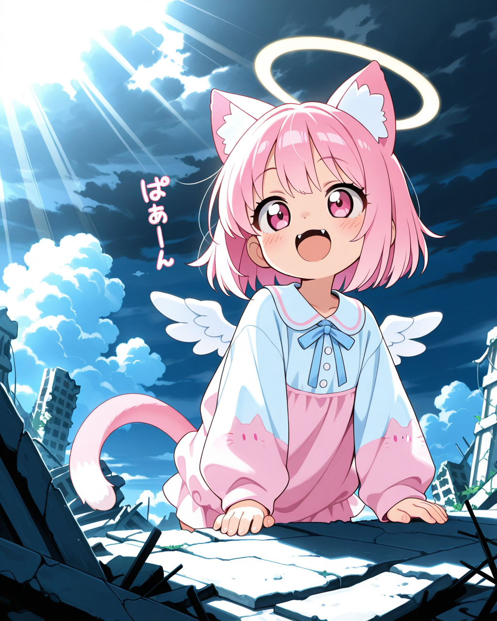 終末世界に舞い降りた・・・ねこ天使 | の人気AIイラスト・グラビア