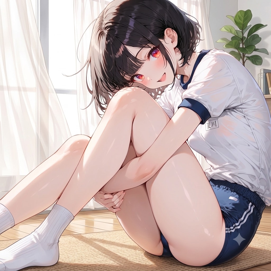 横から体育座り ~ 黒髪ボブのブルマ娘１２５ ~