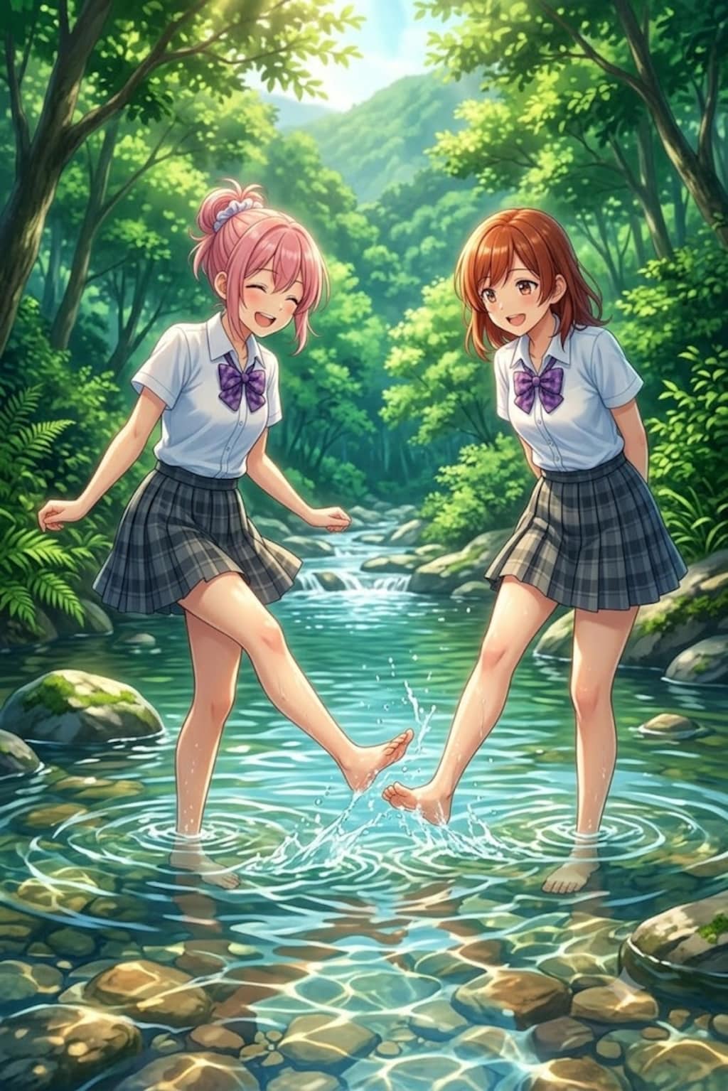 川で遊ぶJK