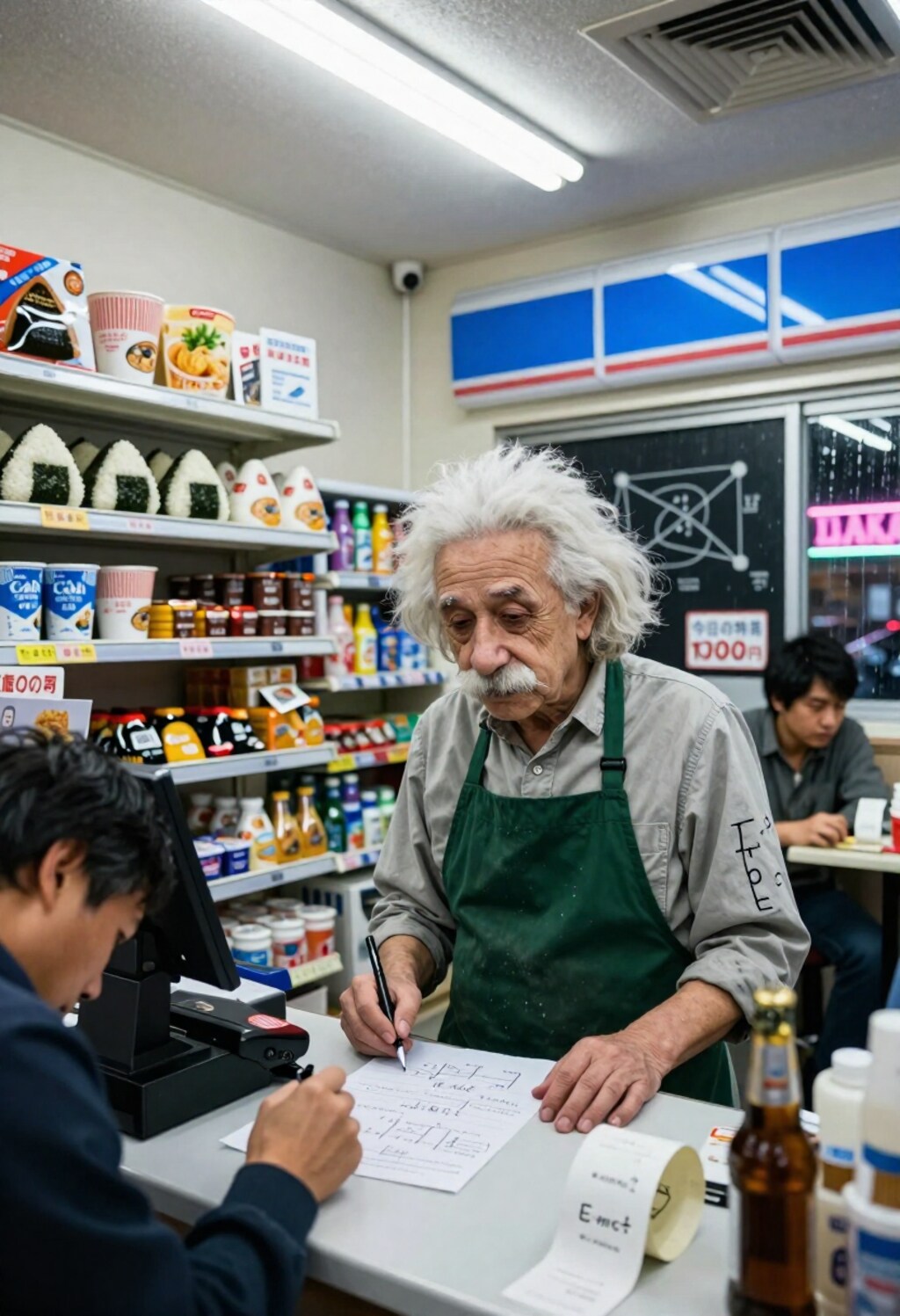 相対性理論の今日の特売：E=mc² + おにぎり100円引き