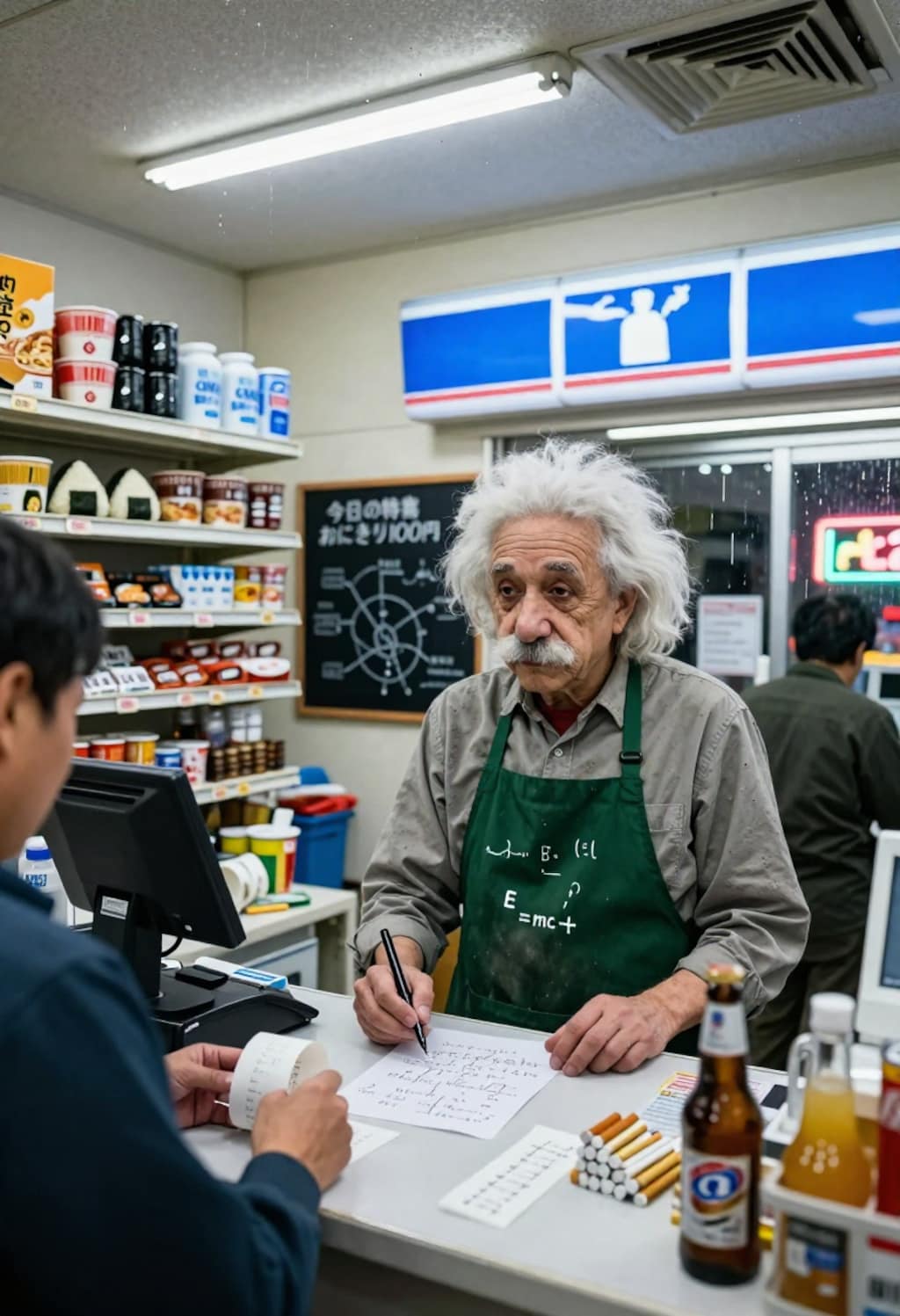 相対性理論の今日の特売：E=mc² + おにぎり100円引き