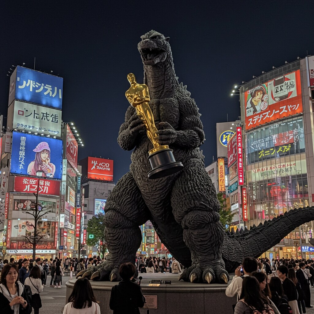オスカー像を持つゴジラ