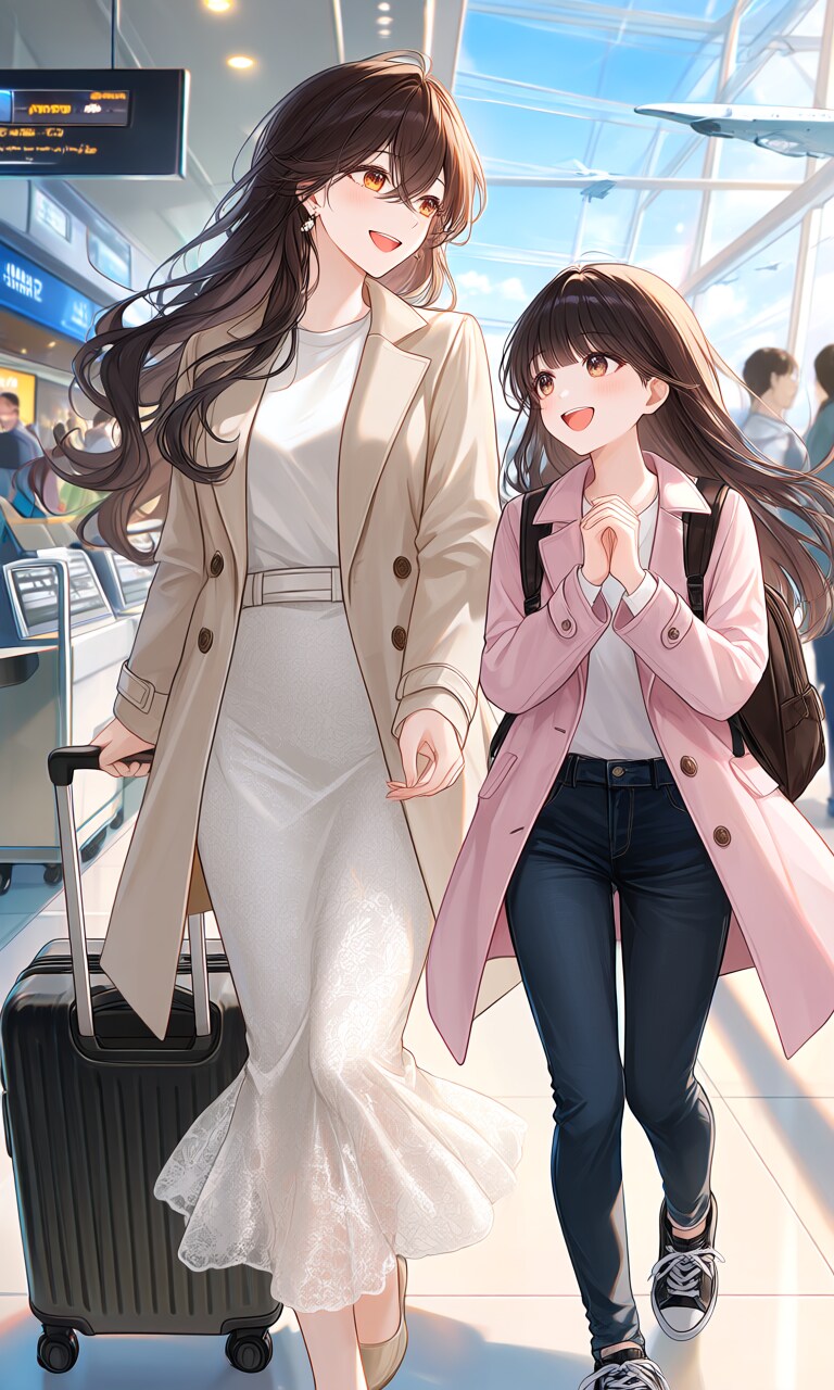 お出掛けする母娘