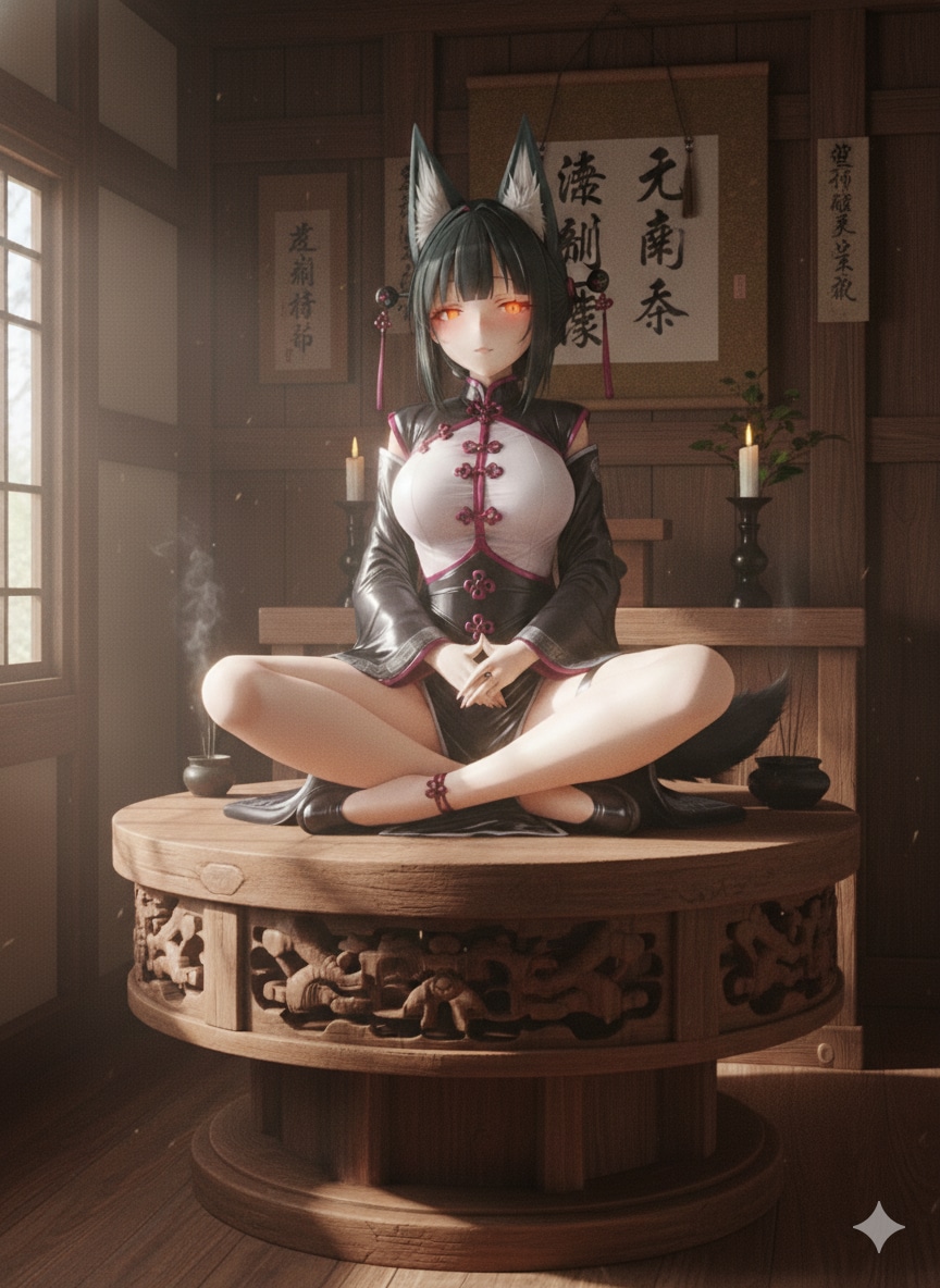 等身大黒狐娘坐禅像 | の人気AIイラスト・グラビア