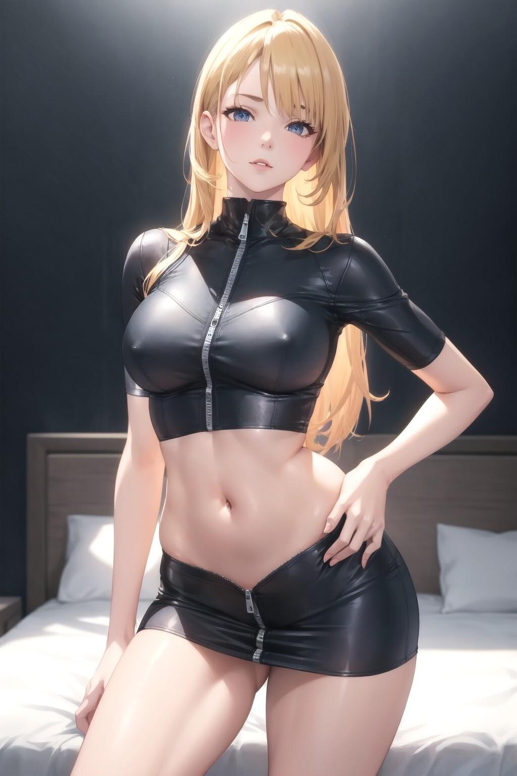 レザー衣装の金髪お姉さん