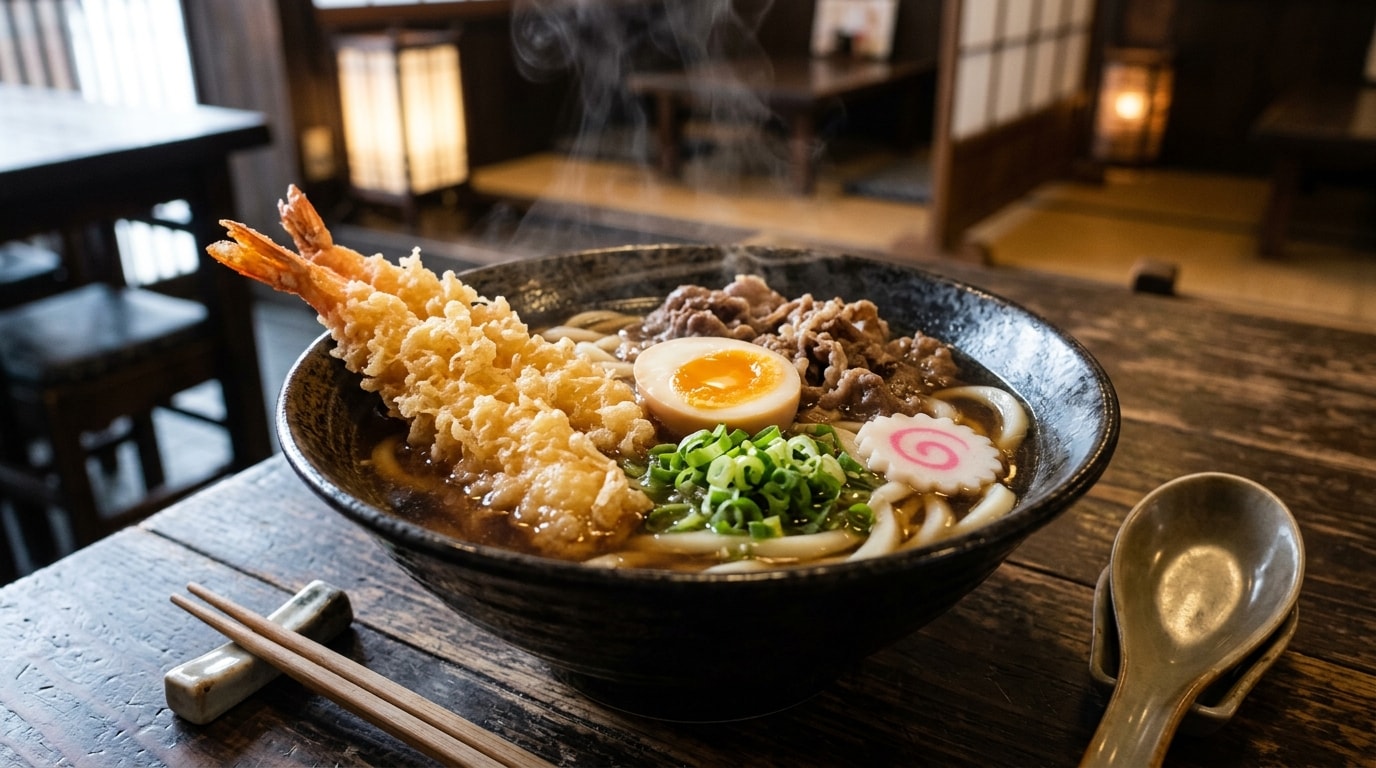 摩訶不思議食堂の天麩羅肉うどん