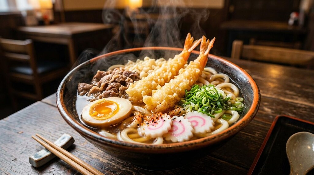 摩訶不思議食堂の天麩羅肉うどん
