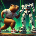 アニメ油絵風、スニーカーで走るロボパイロットマーモット 8枚目