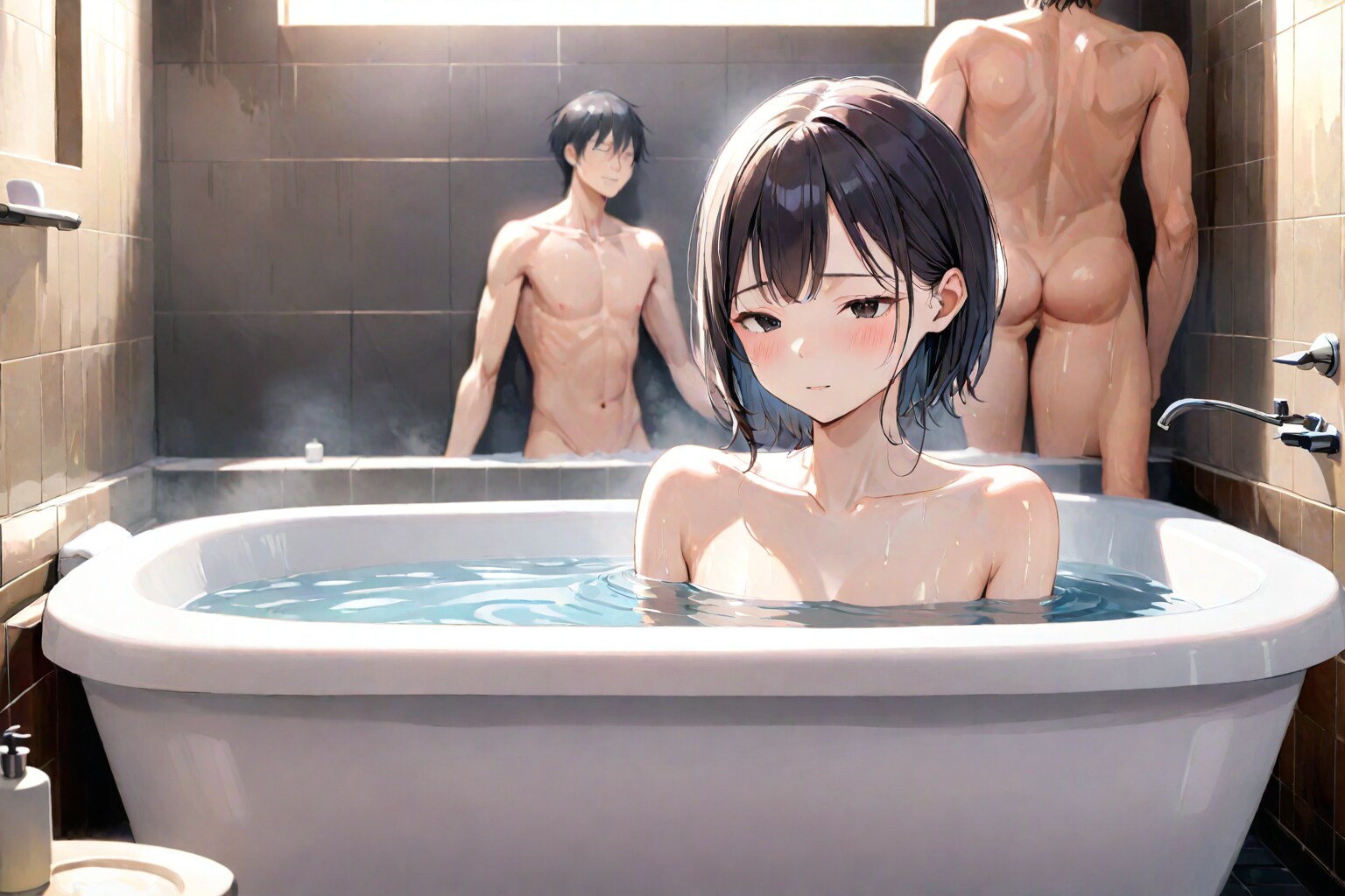 何で露天風呂来てまでうちの男どもと入らないといけないんだろ？家族風呂にも露天風呂あるって別に無理して家族風呂行かなくても。