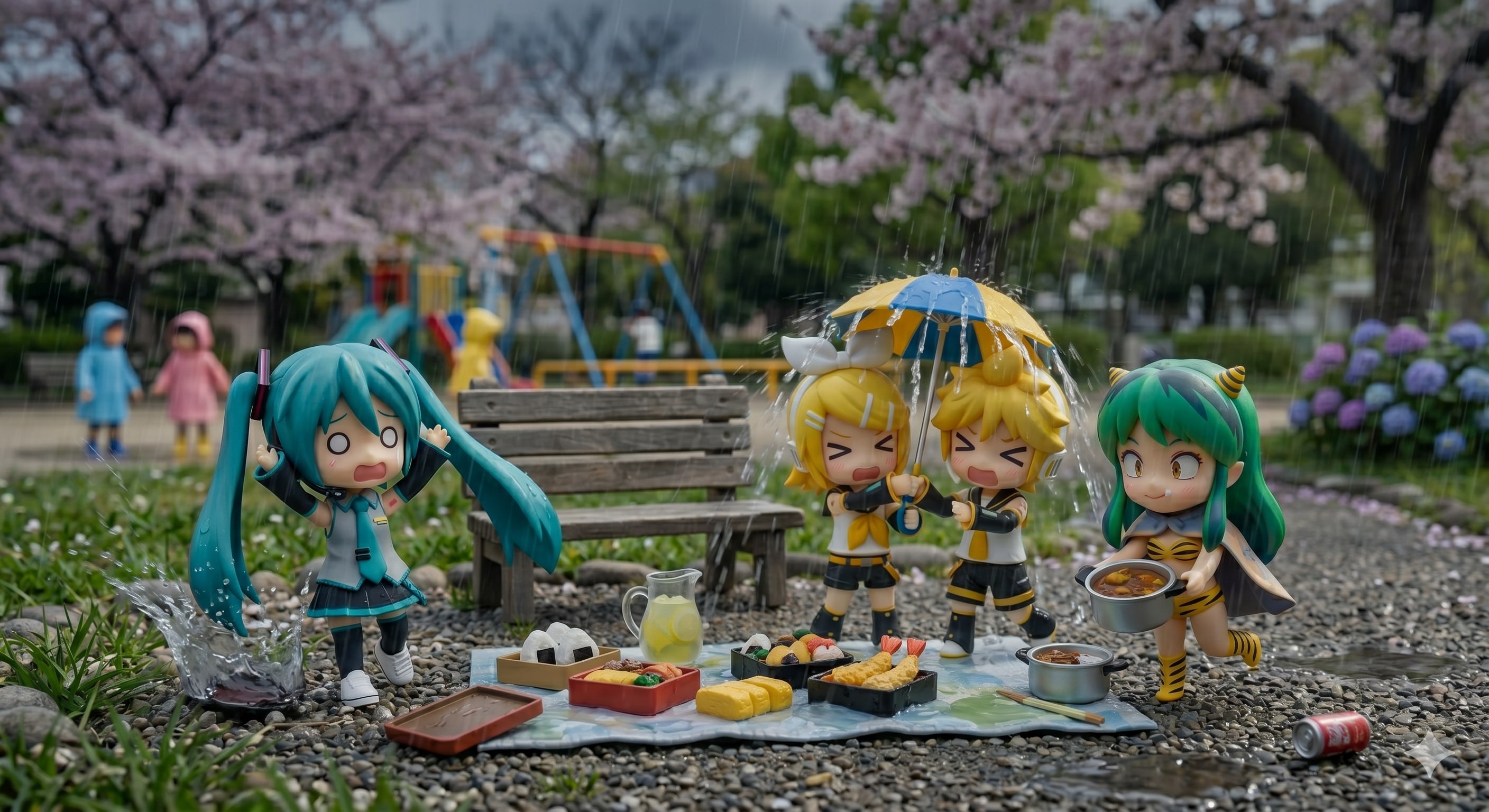 突然の雨のピクニック