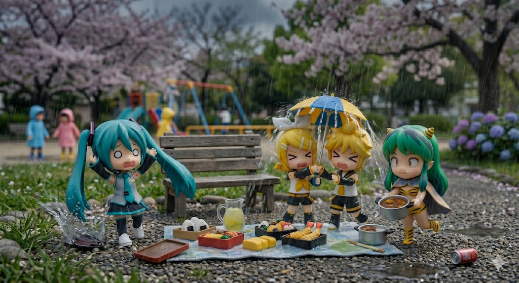 突然の雨のピクニック